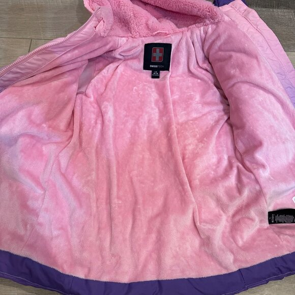 SWISSTECH GIRLS PINK PURPLE OMBRE PUFFER HOODED JACKET COAT LARGE 10/12 - Picture 6 of 9